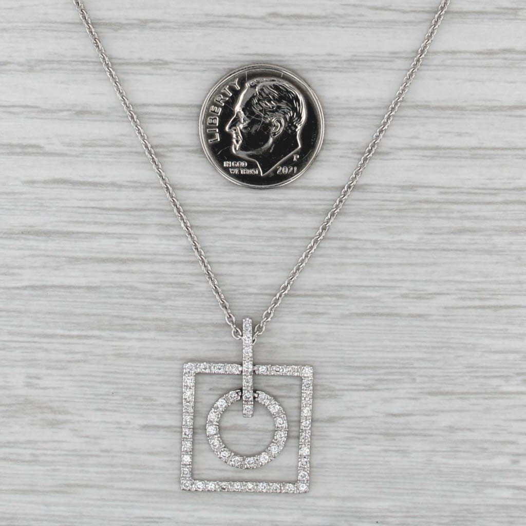 Isaac Reiss 0.48ctw Diamond Circle Square Pendant Necklace 18k White Gold 16.5"