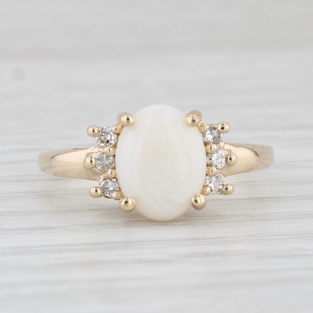 Light Gray Oval Opal Cabochon Diamond Ring 10k Yellow Gold Size 6.75