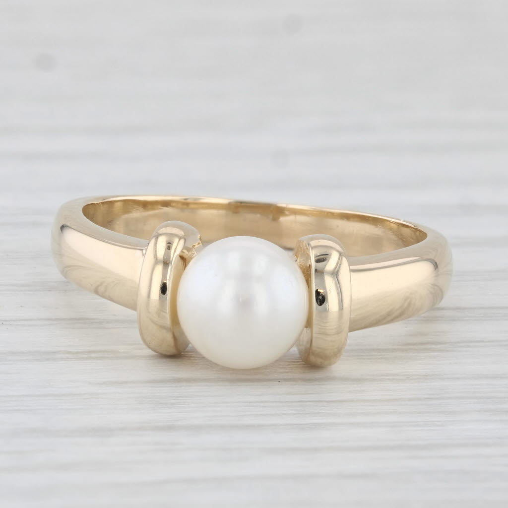 Light Gray Cultured Pearl Solitaire Ring 14k Yellow Gold Size 8.5