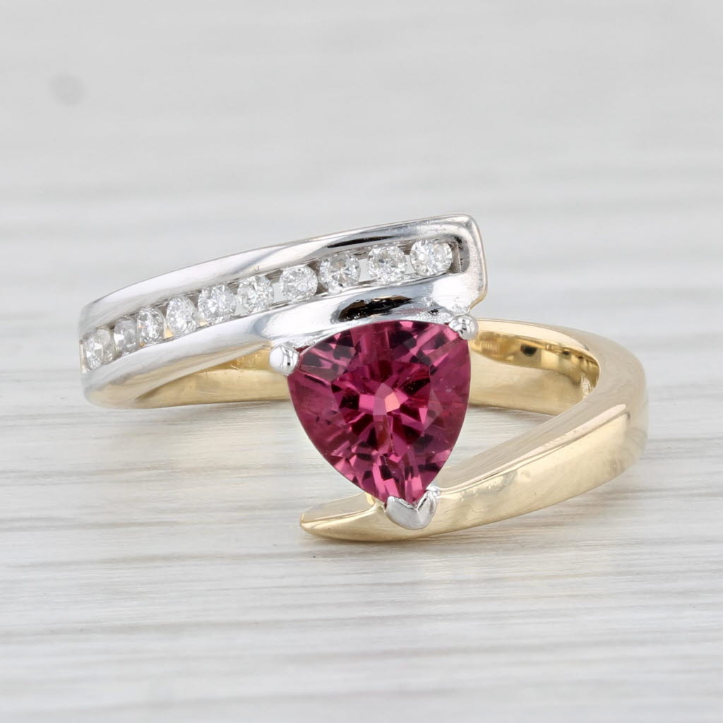 Light Gray 0.75ctw Trillion Pink Tourmaline Diamond Bypass Ring 14k Yellow White Gold Sz 4