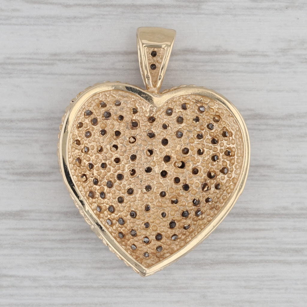 Gray 0.70ctw Pave Diamond Heart Pendant 10k Yellow Gold Vintage Keepsake