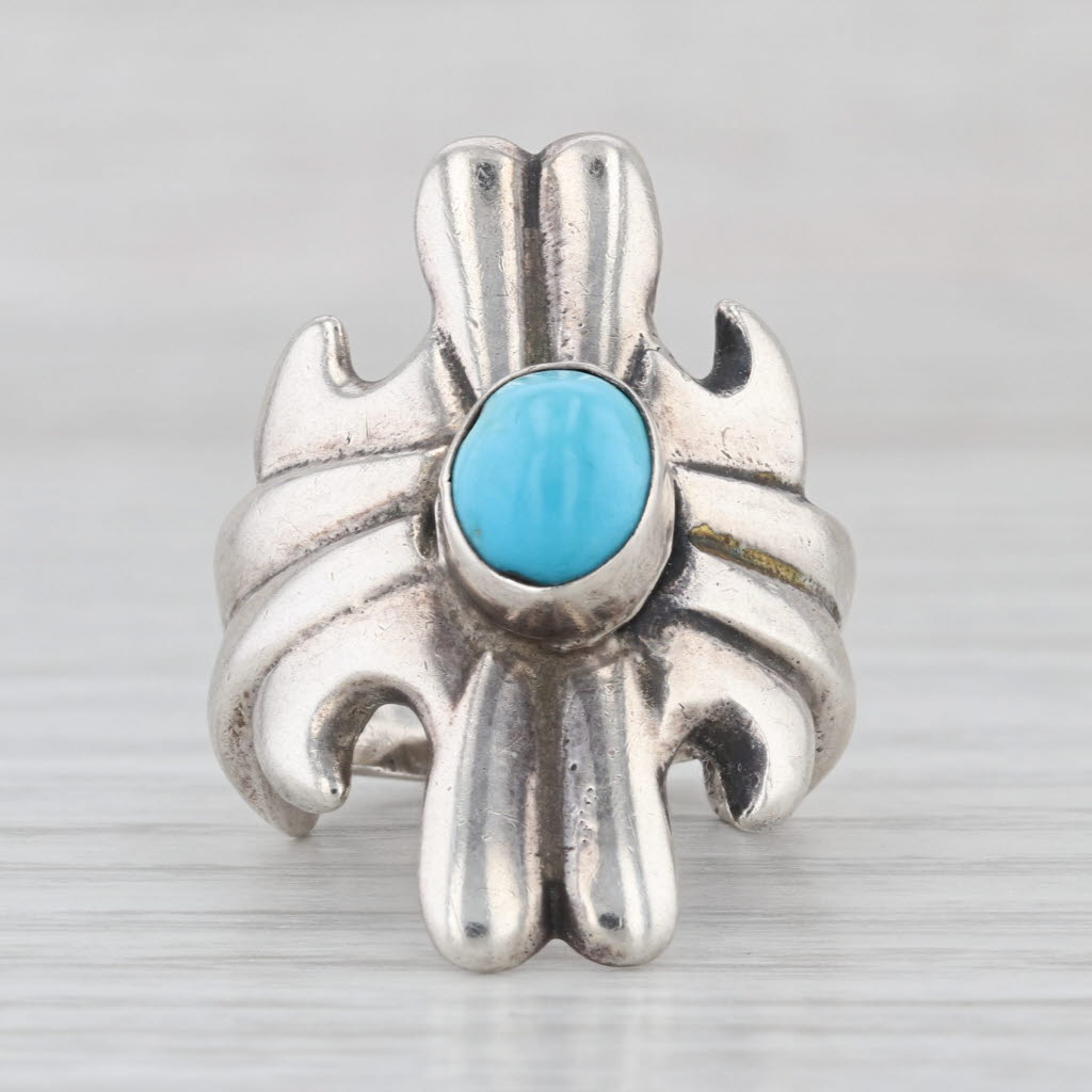 Vintage Turquoise Statement Ring Sterling Silver Sz 7 Oval Cabochon Southwestern