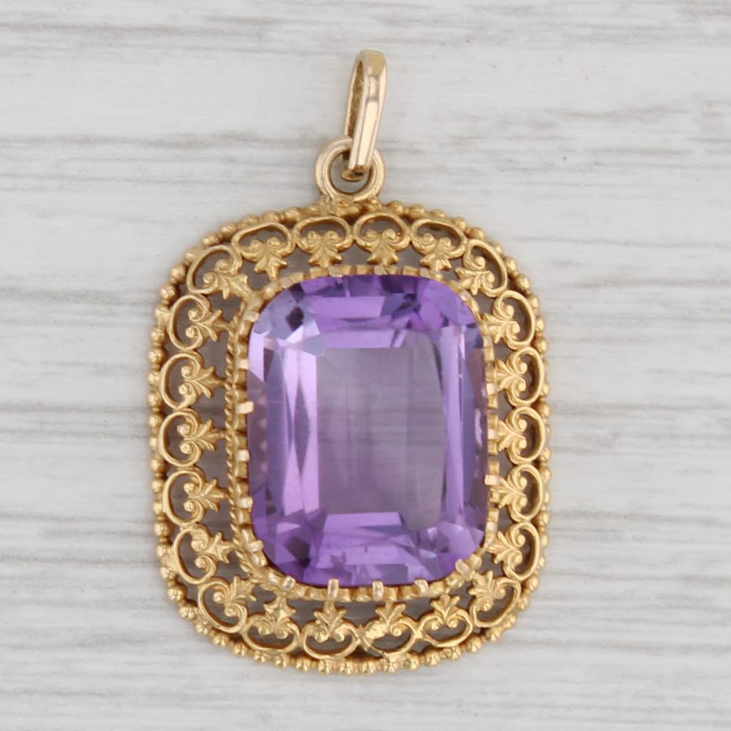 Gray 8.20ct Amethyst Pendant 14k Yellow Gold Ornate Openwork