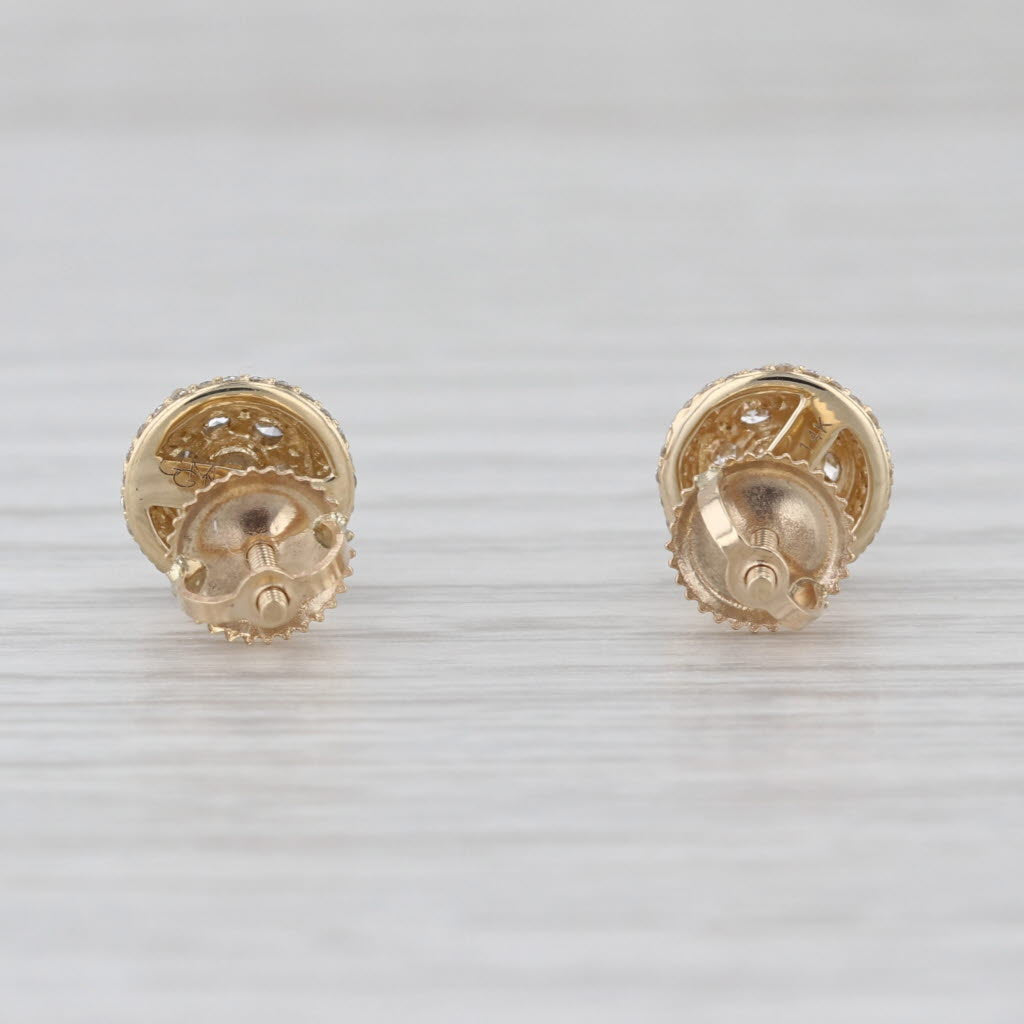 New 0.64ctw Diamond Cluster Halo Stud Earrings 14k Yellow Gold Screw Back Studs