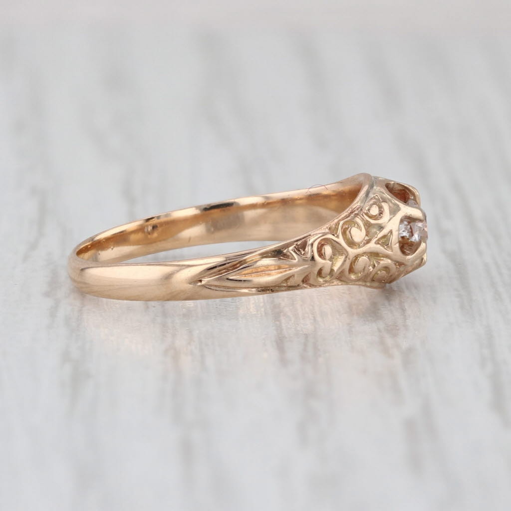 0.14ct Antique Old Mine Cut Diamond Solitaire Ring 14k Yellow Gold Size 6.75
