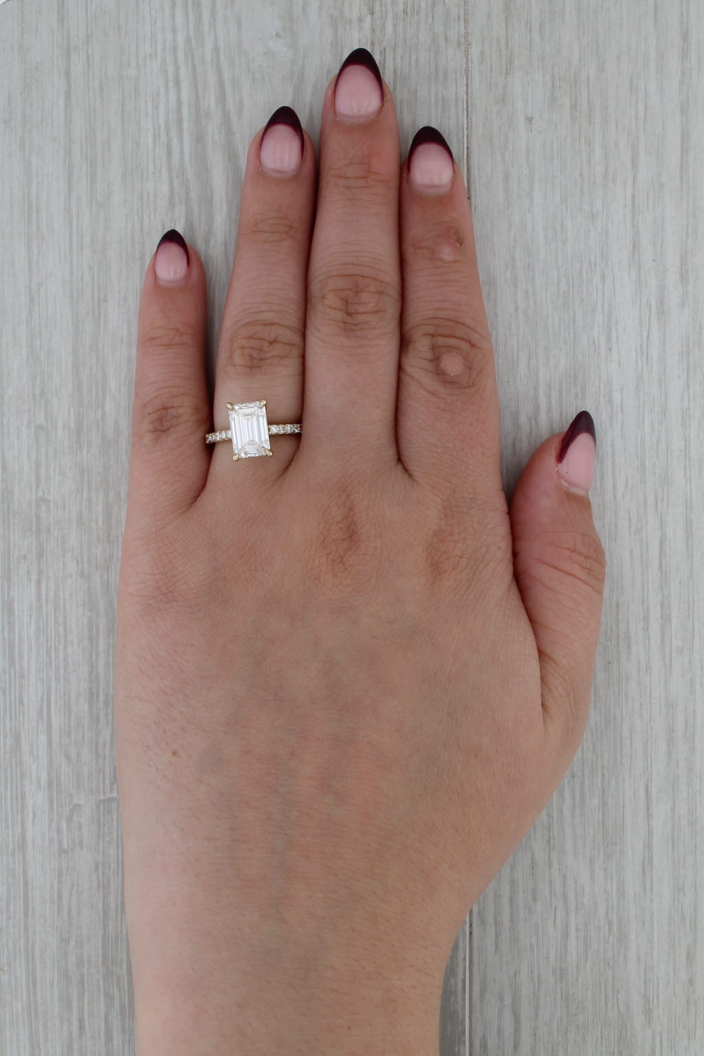 New IGI 3.58ctw Emerald Cut Lab Grown Diamond Engagement Ring 14k Yellow Gold