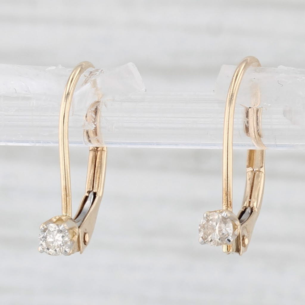 Light Gray Diamond Drop Earrings 10k Yellow Gold Round Solitaires