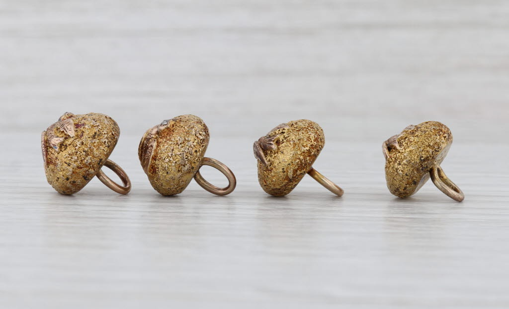 Victorian Diamond Bird Set of 4 Buttons 10k Yellow Gold Antique Studs
