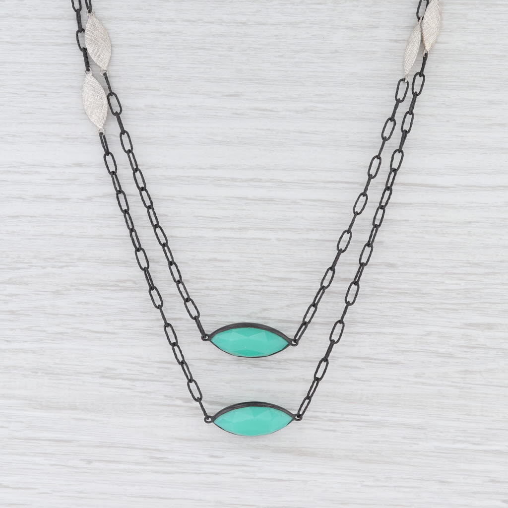 New Nina Wynn Green Chrysoprase Layer Necklace Oxidized Sterling Silver 42.5"