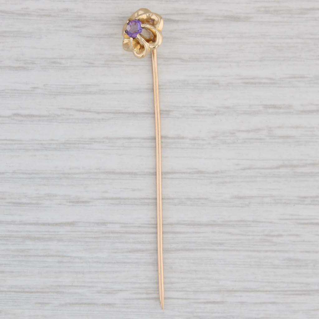 Light Gray Vintage 0.22ct Amethyst Flower Stickpin 14k Top 10k Pin Yellow Gold