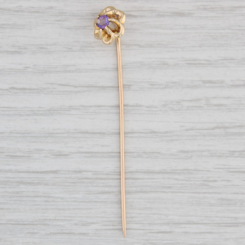 Light Gray Vintage 0.22ct Amethyst Flower Stickpin 14k Top 10k Pin Yellow Gold