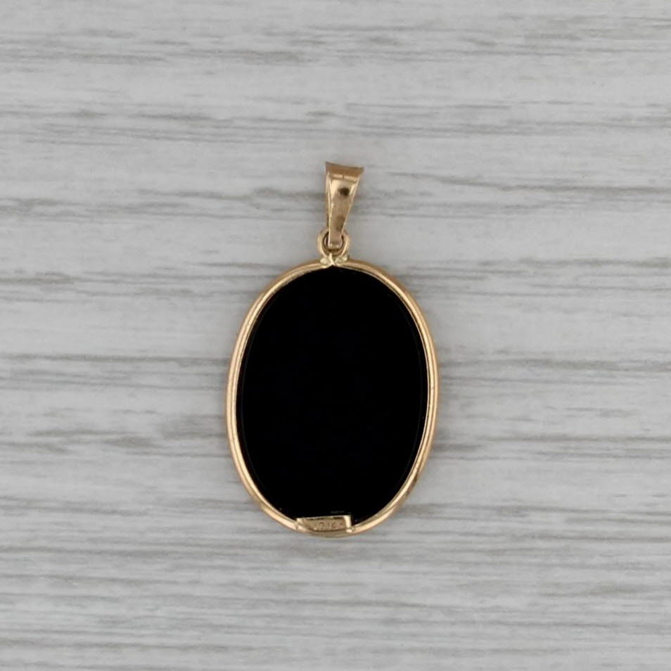 Black White Chalcedony Mother Child Playing Piano Carving Pendant 14k Gold