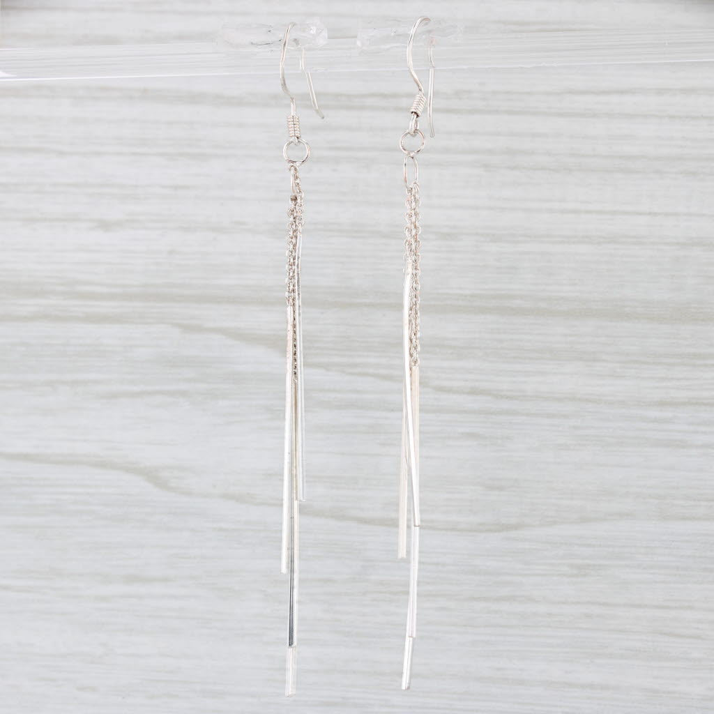 Light Gray Bar Fringe Dangle Earrings Sterling Silver Hook Posts