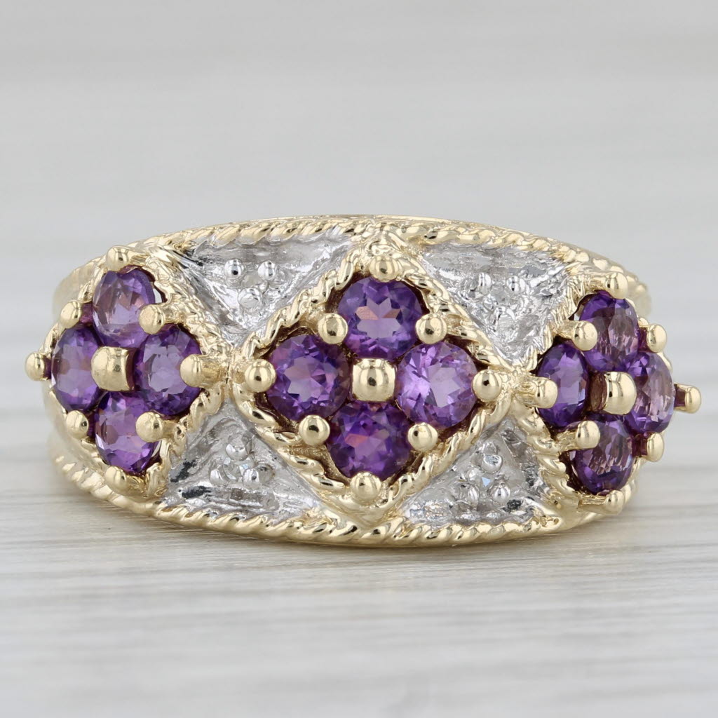 Gray 1.20ctw Amethyst Diamond Cluster Ring 10k Yellow Gold Size 7.75