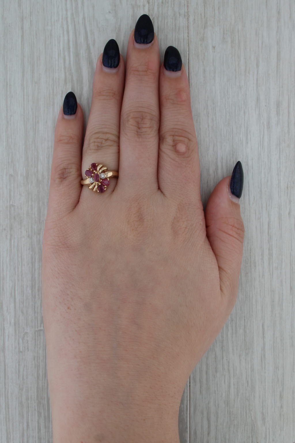 1.02ctw Ruby Cluster Diamond Ring 14k Yellow Gold Size 6.25