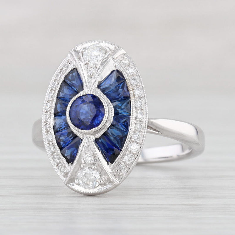 Light Gray New Beverley K 1.50ctw Blue Sapphire Diamond Halo Ring 14k White Gold Size 7.25