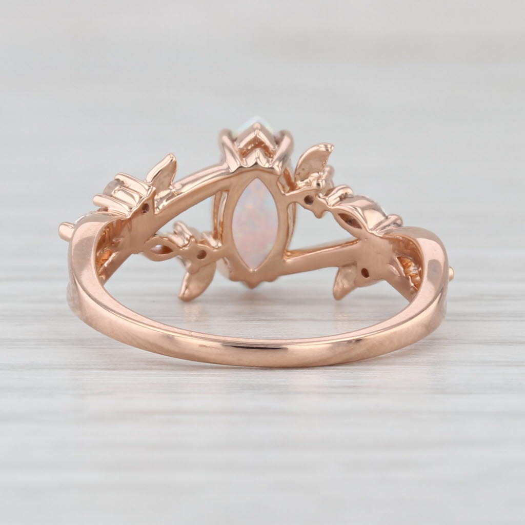 Navette Lab Created Opal Moonstone Diamond Ring 18k Rose Gold Size 6.5
