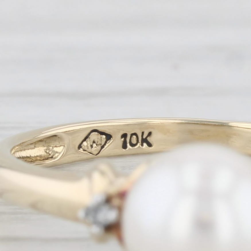 Light Gray Cultured Pearl Solitaire Ring 10k Gold Size 7 Diamond Accents