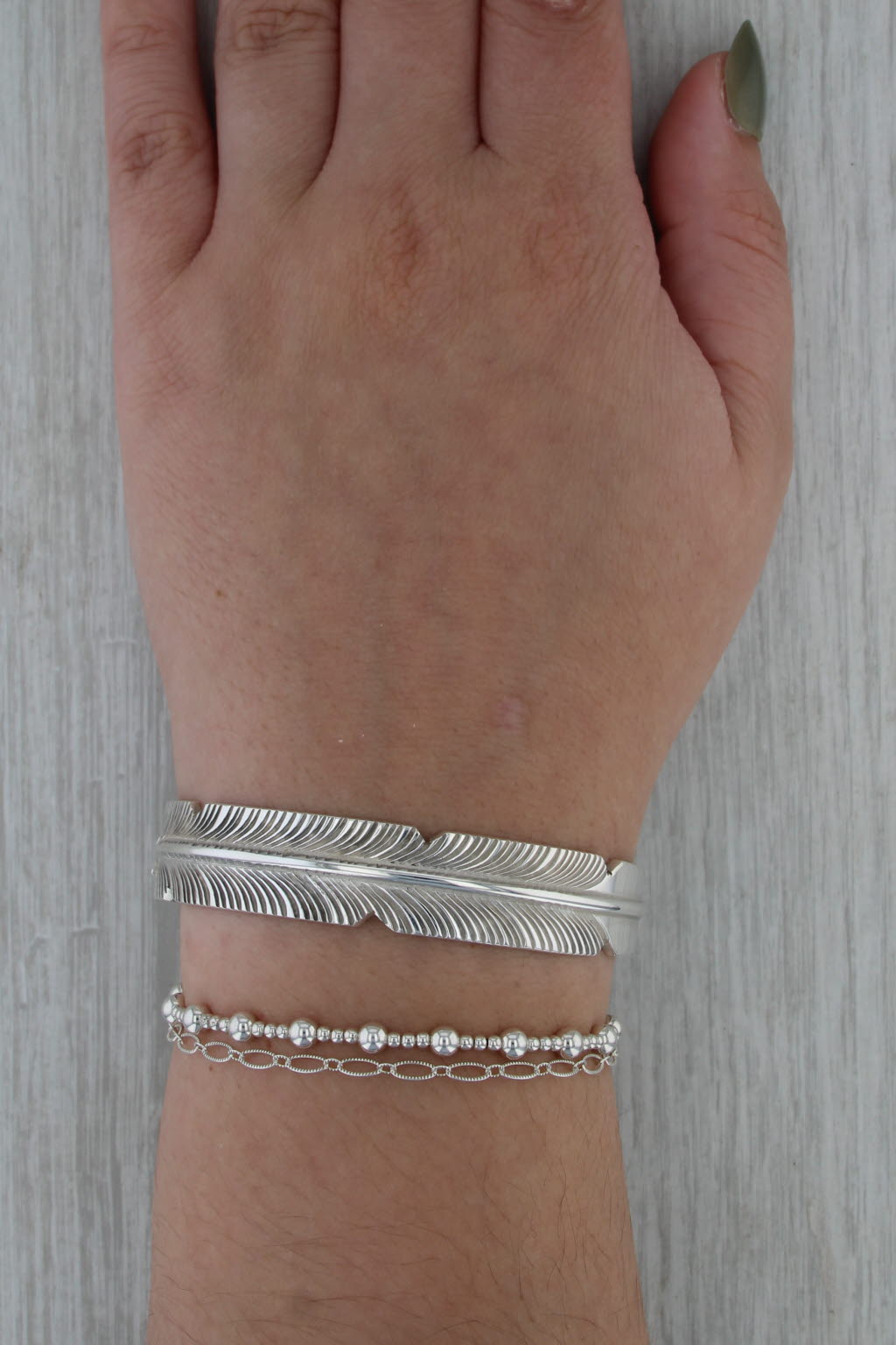Feather Cuff Bracelet Sterling Silver Signed CC Southwestern Statement 6.75"