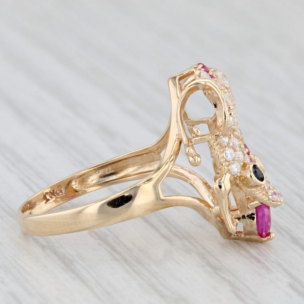 Light Gray Frog Ring 1.11ctw Lab Created Ruby Cubic Zirconia 14k Yellow Gold Size 5.75