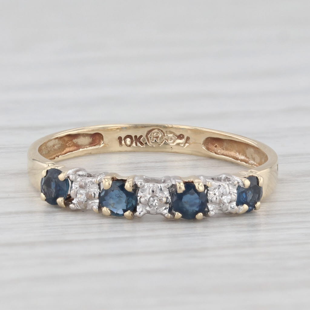 Light Gray 0.34ctw Blue Sapphire Diamond Ring 10k Yellow Gold Size 6 Stackable Wedding Band