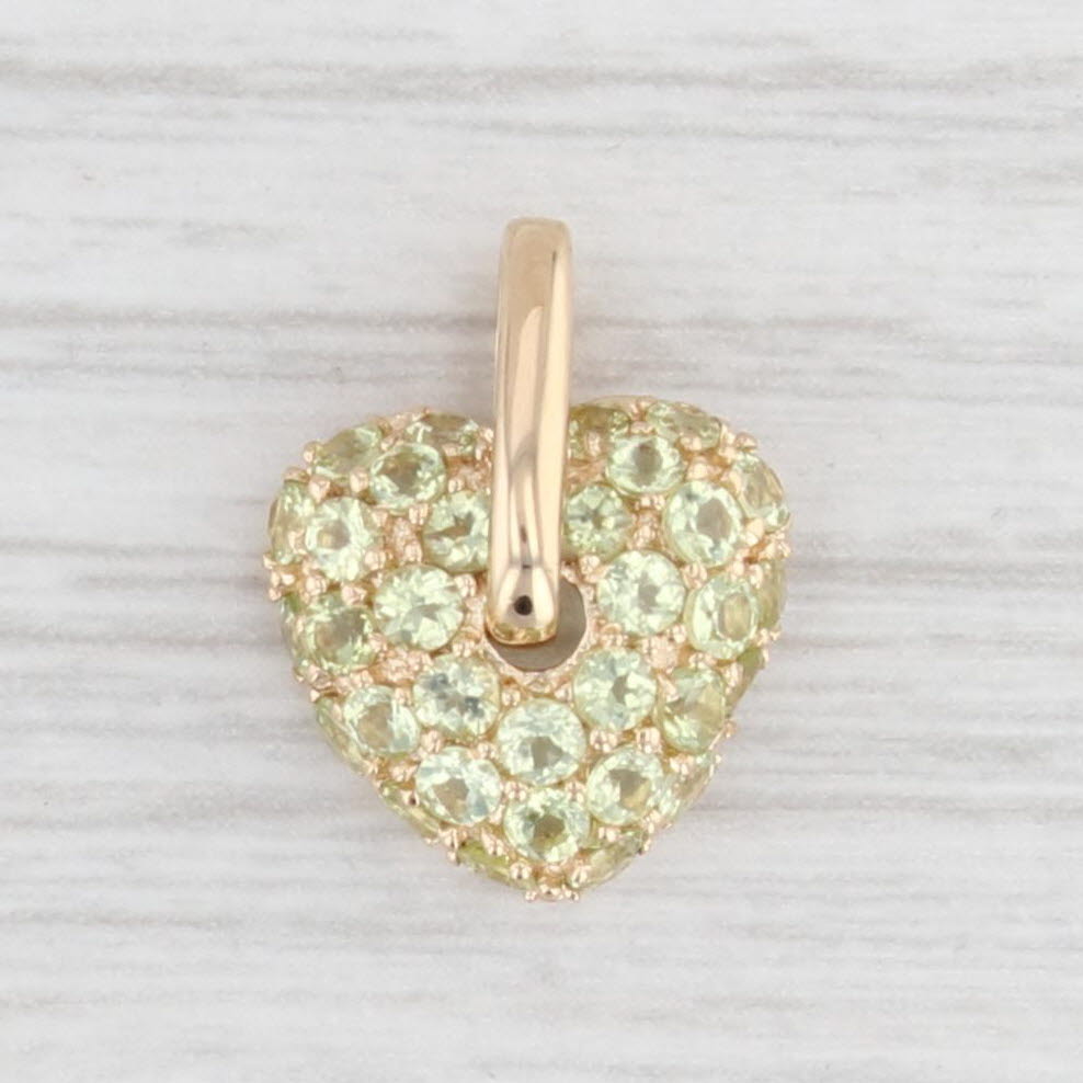 Light Gray 1.60ctw Pave Peridot Cluster Heart Pendant 14k Yellow Gold Charm