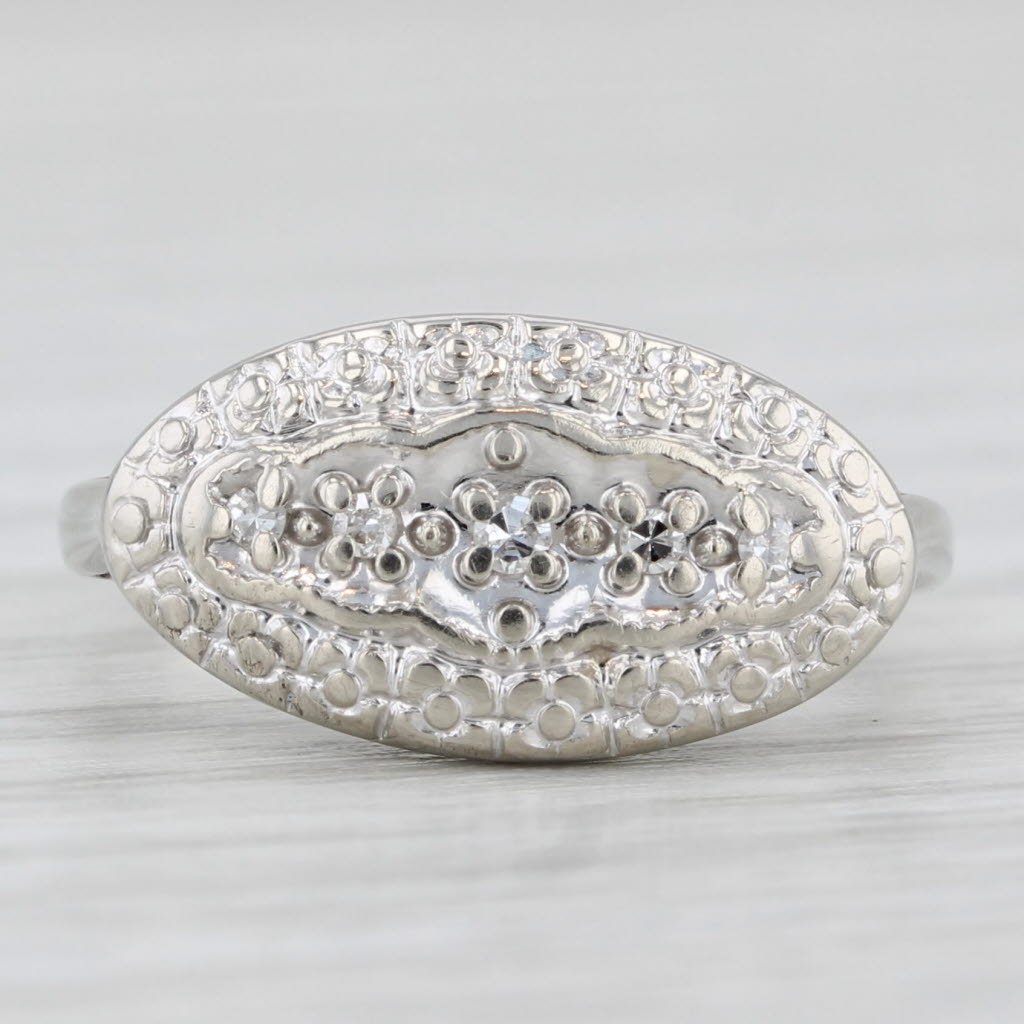 Light Gray Vintage Diamond Princess Ring 14k White Gold Size 4