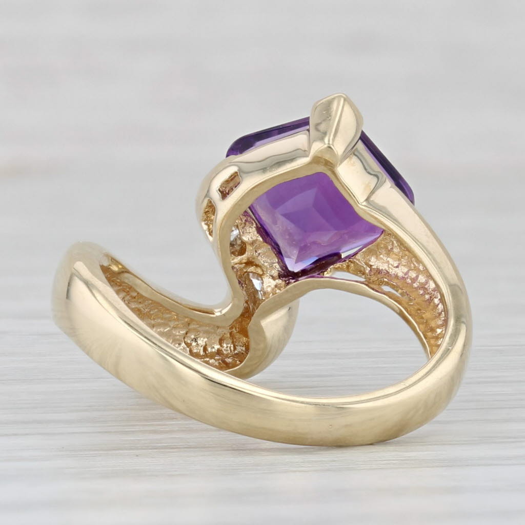 Light Gray 3.09ctw Amethyst Diamond Bypass Ring 14k Yellow Gold Size 5