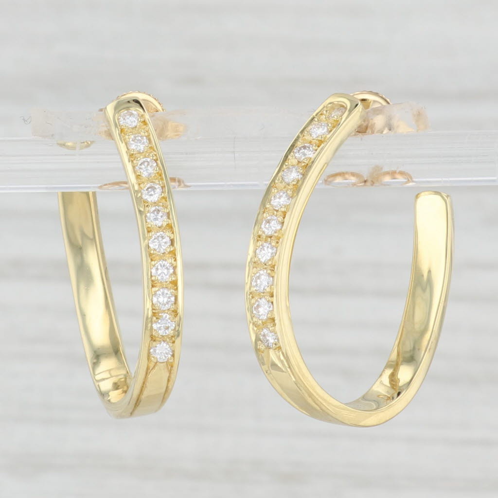 Light Gray 0.30ctw Diamond Horseshoe Hoop Earrings 18k Yellow Gold Pierced Hoops