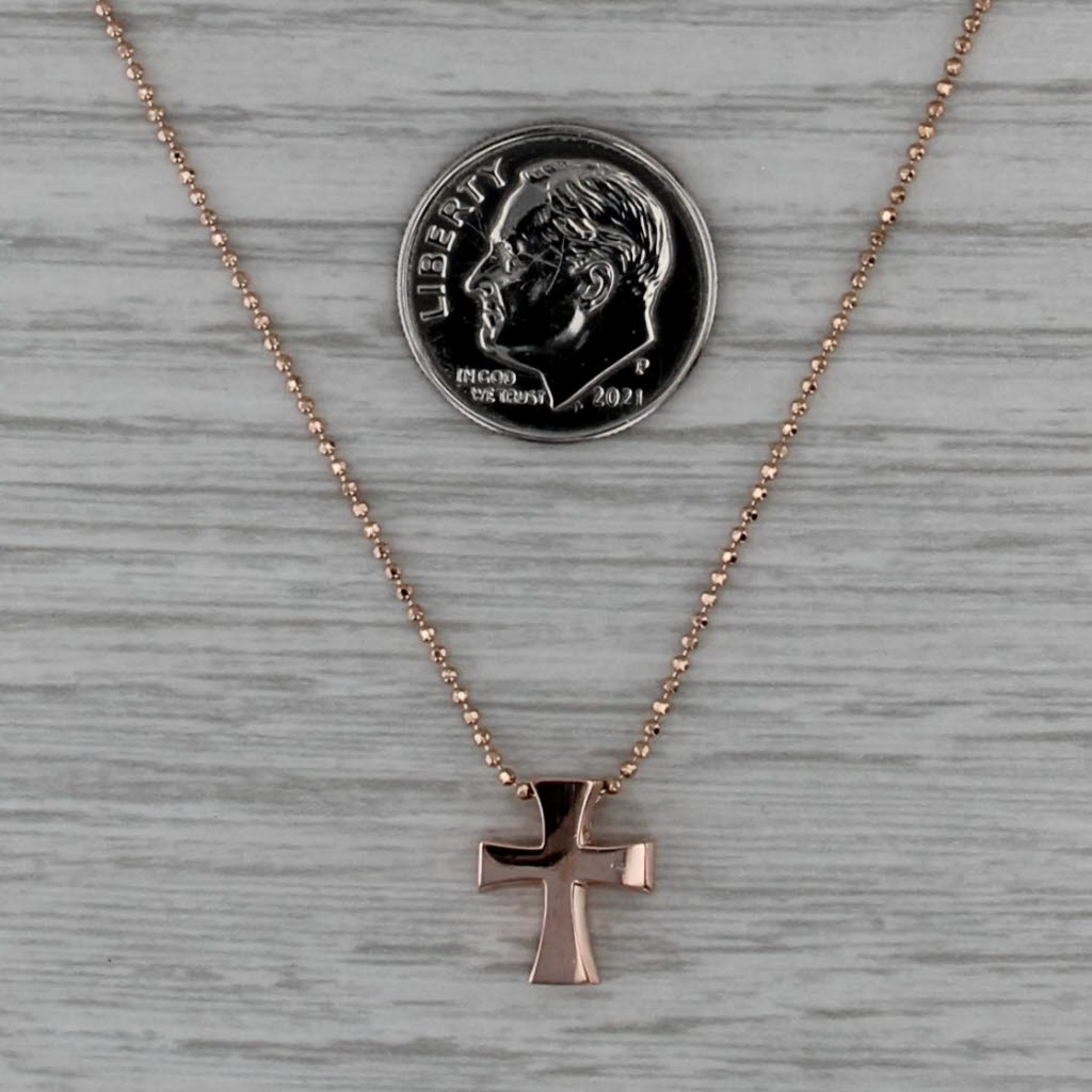 Small Cross Pendant Necklace 14k Rose Gold 18" 1mm Alex Woo