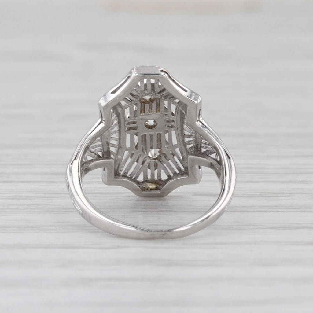 Vintage Diamond 3-Stone Filigree Ring 14k White Gold Small Size 1.25