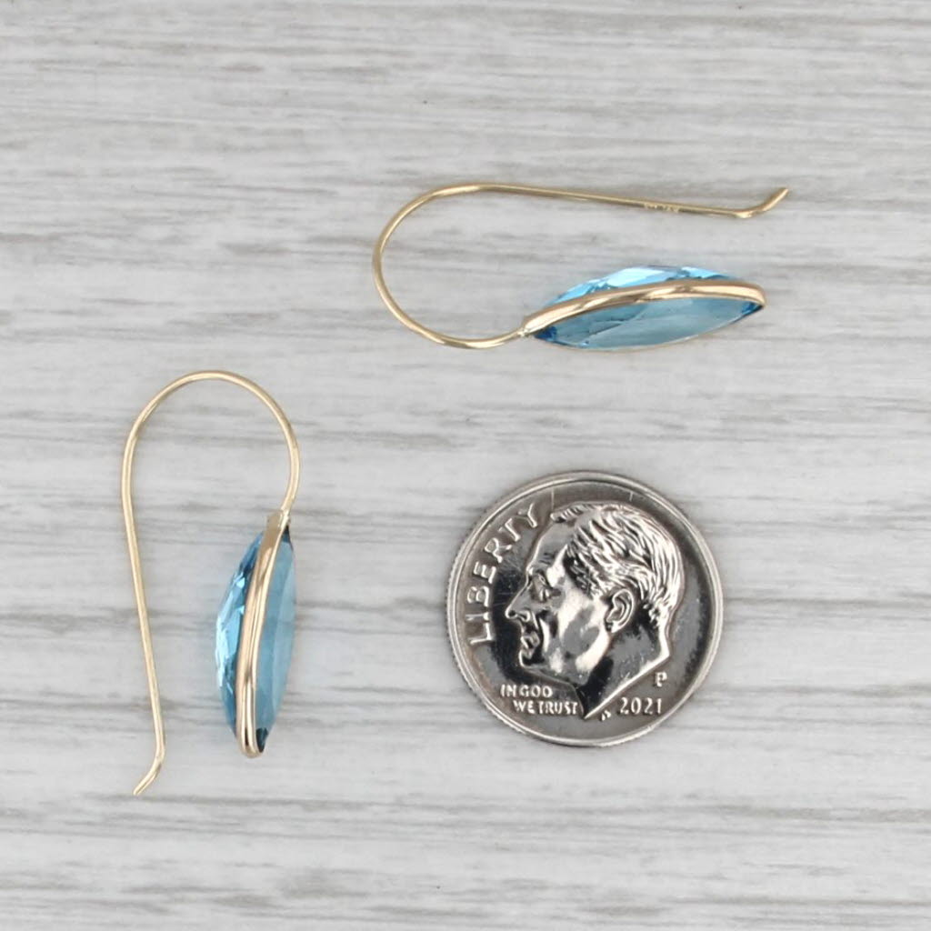 6.80ctw Blue Topaz Marquise Drop Earrings 14k Yellow Gold Hook Posts