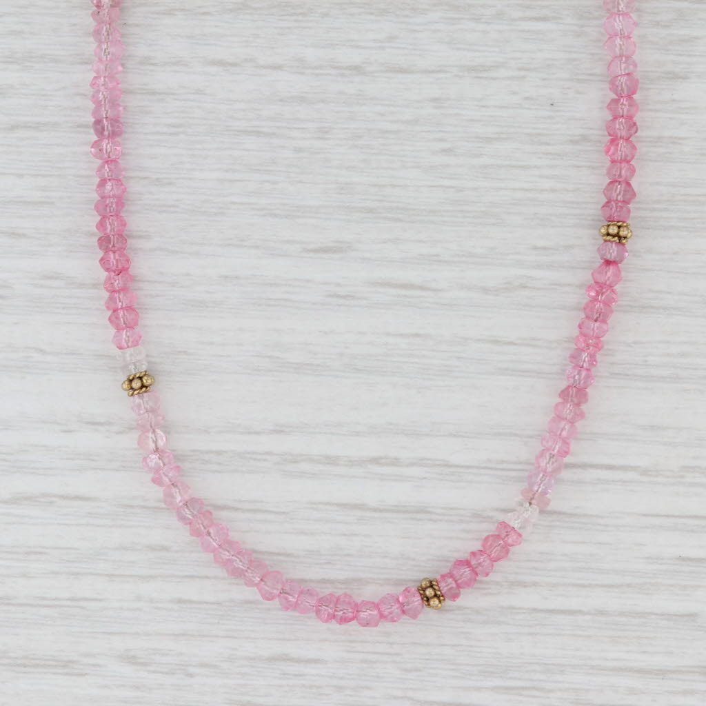 New Nina Wynn Pink Crystal Bead Necklace Sterling Gold Vermeil 18" Adjustable