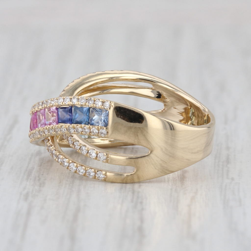 1.90ctw Multi-Color Sapphire Diamond Overlay Ring 14k Yellow Gold Size 8.5