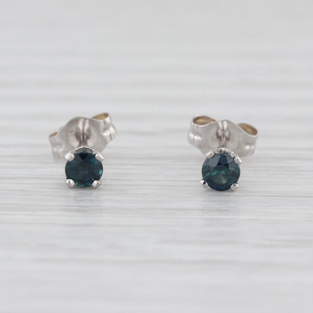 0.30ctw Blue Sapphire Stud Earrings 14k White Gold Round Solitaire Studs