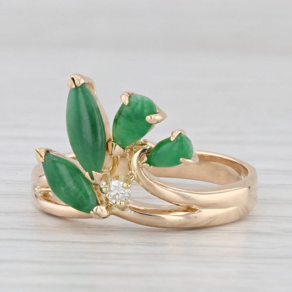 Light Gray Green Jadeite Jade Diamond Ring 14k Yellow Gold Size 6.75