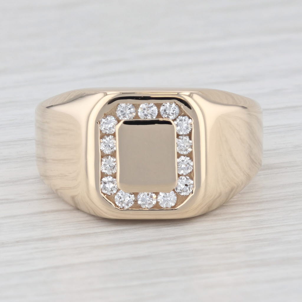 Light Gray 0.35ctw Diamond Halo Signet Ring 14k Yellow Gold Size 10