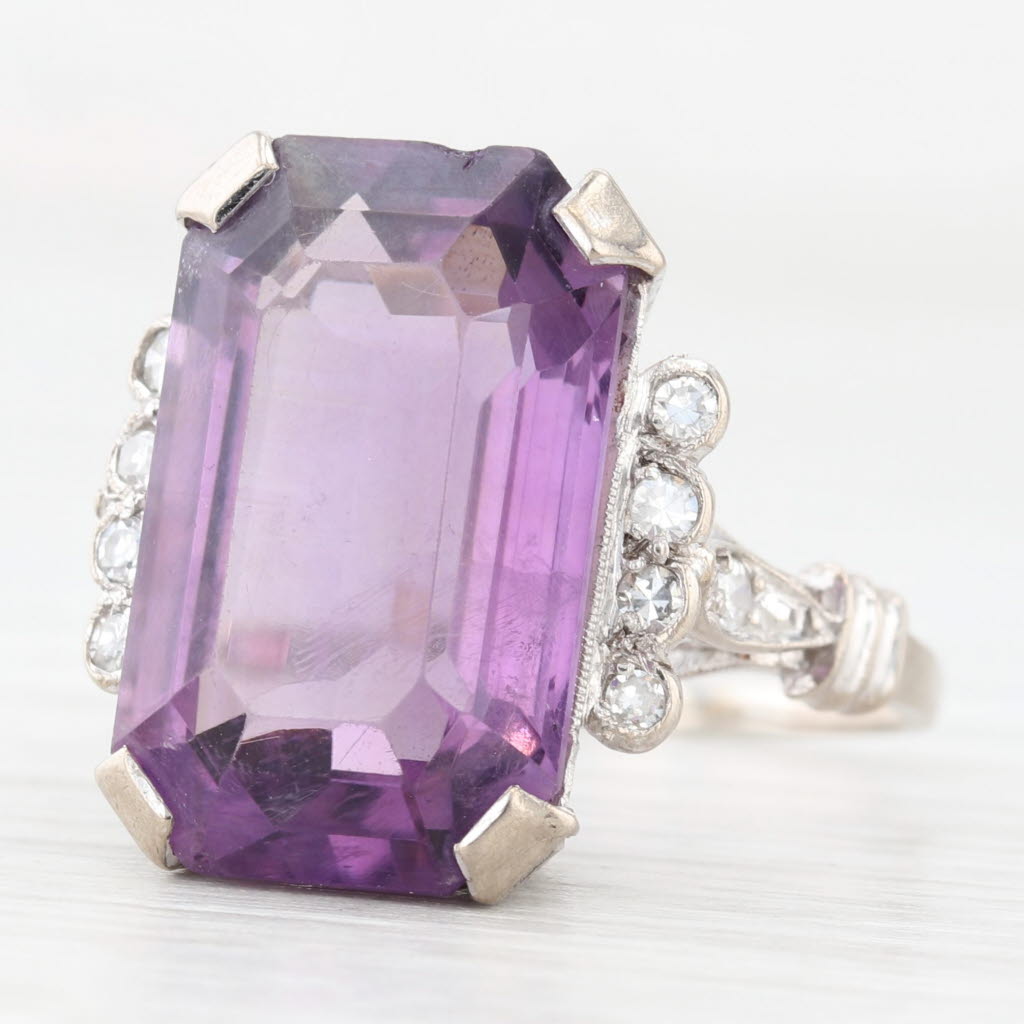 Lavender Vintage 10ctw Amethyst Diamond Ring 16k-17k White Gold Size 7.75 Handmade