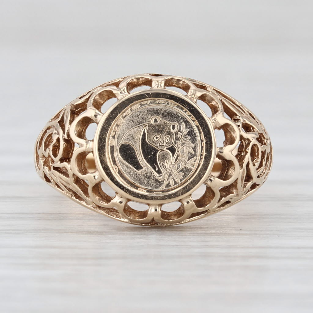 Chinese Panda Coin Copy Ring 10k Yellow Gold Size 6 Signet