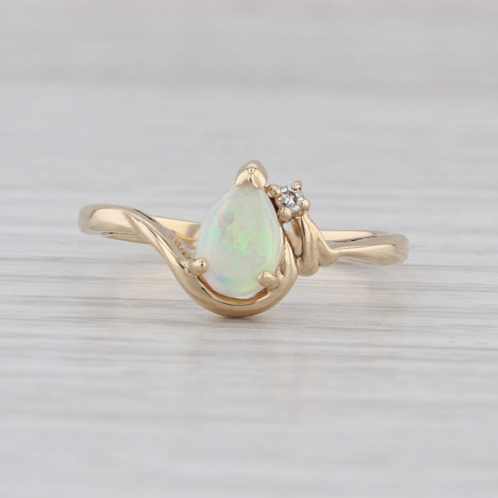 Pear Opal Diamond Bypass Ring 14k Yellow Gold Size 7