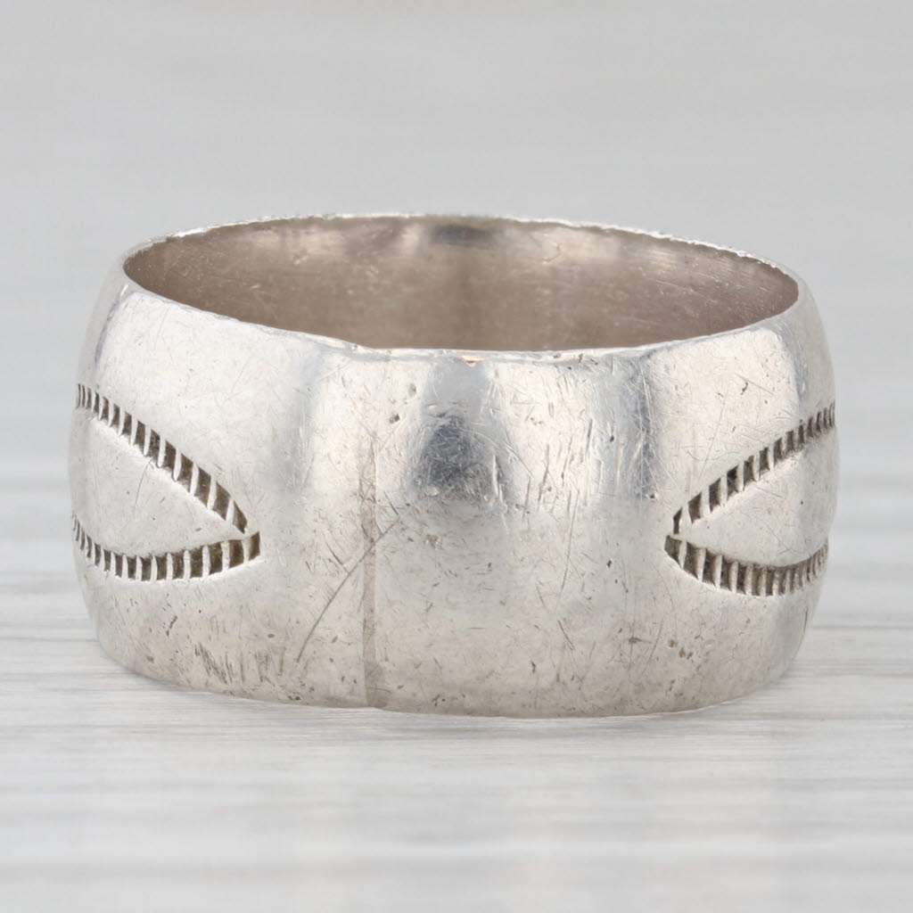 Gray Vintage Stamped Design Ring Sterling Silver Size 7.5 Band Southwestern Jewelry