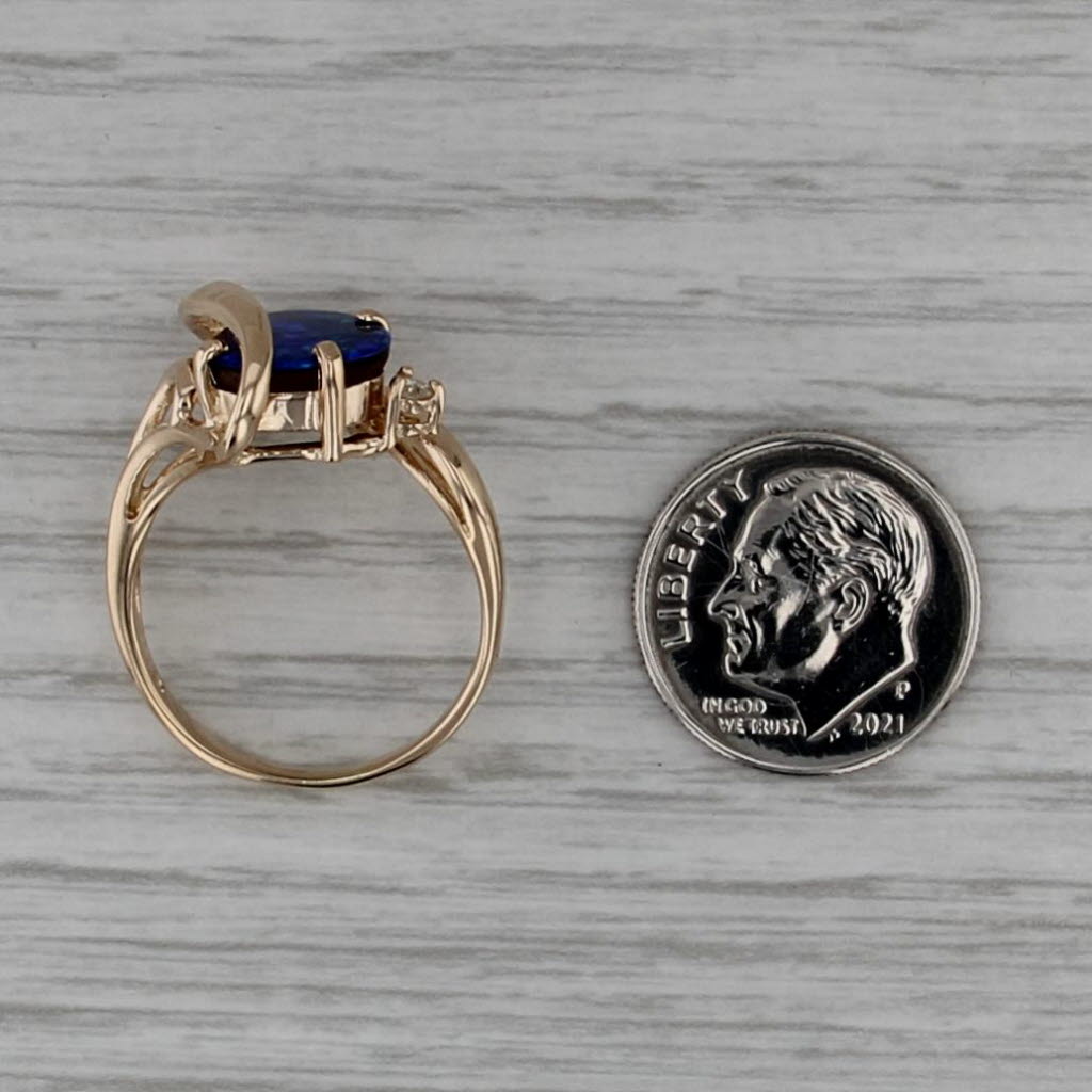 Blue Opal Triplet Diamond Bypass Ring 14k Yellow Gold Size 7.5