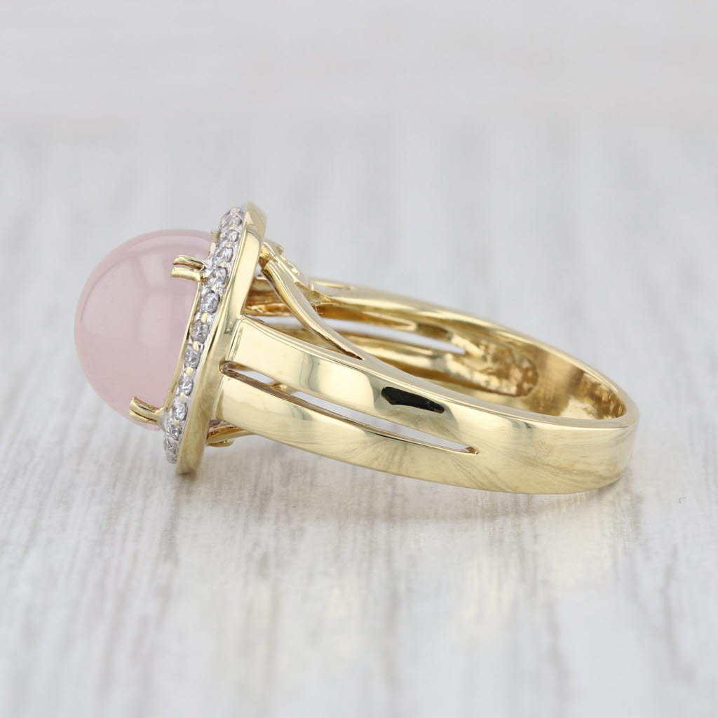 0.38ctw Diamond Halo Rose Quartz Cabochon Ring 18k Yellow Gold Size 7.75