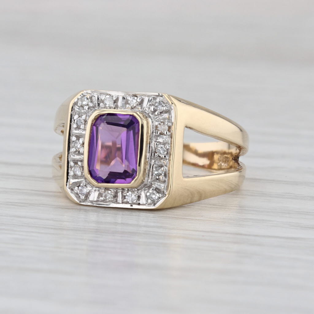 0.85ctw Amethyst Diamond Halo Ring 14k Yellow Gold Size 7.75