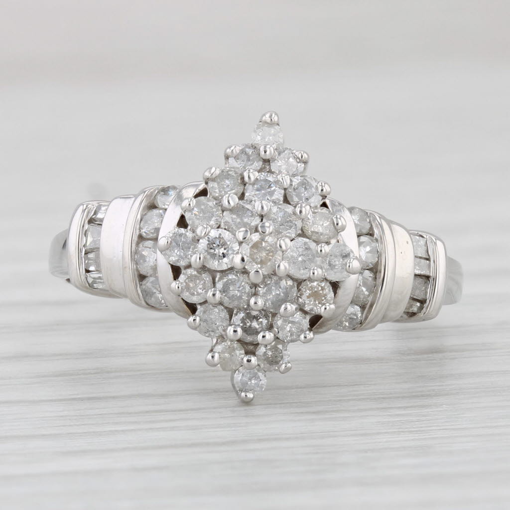 Light Gray 0.81ctw Diamond Cluster Ring 10k White Gold Size 7 Engagement