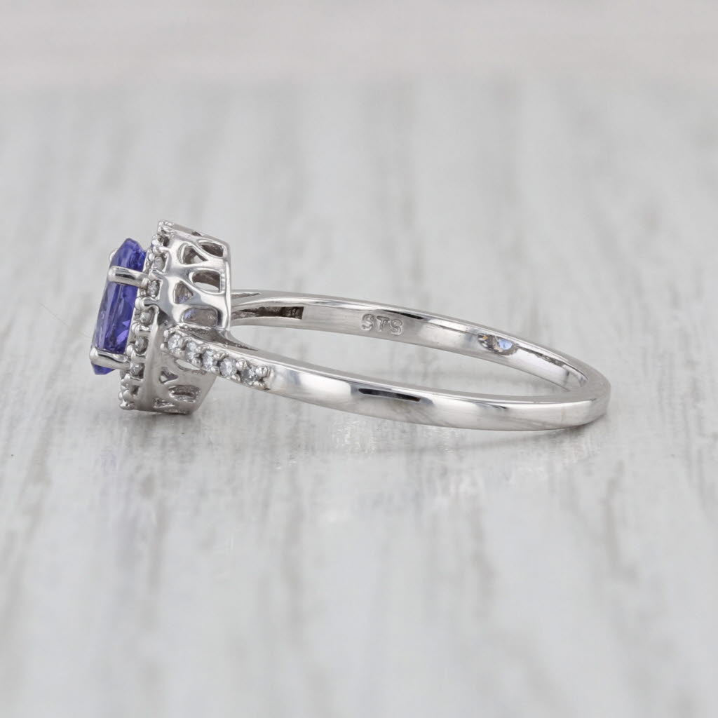 0.83ctw Tanzanite Diamond Halo Ring 14k White Gold Size 7.25