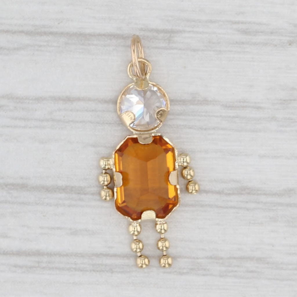 Simulated Citrine November Birthstone Girl Charm 14k Gold Cubic Zirconia Pendant