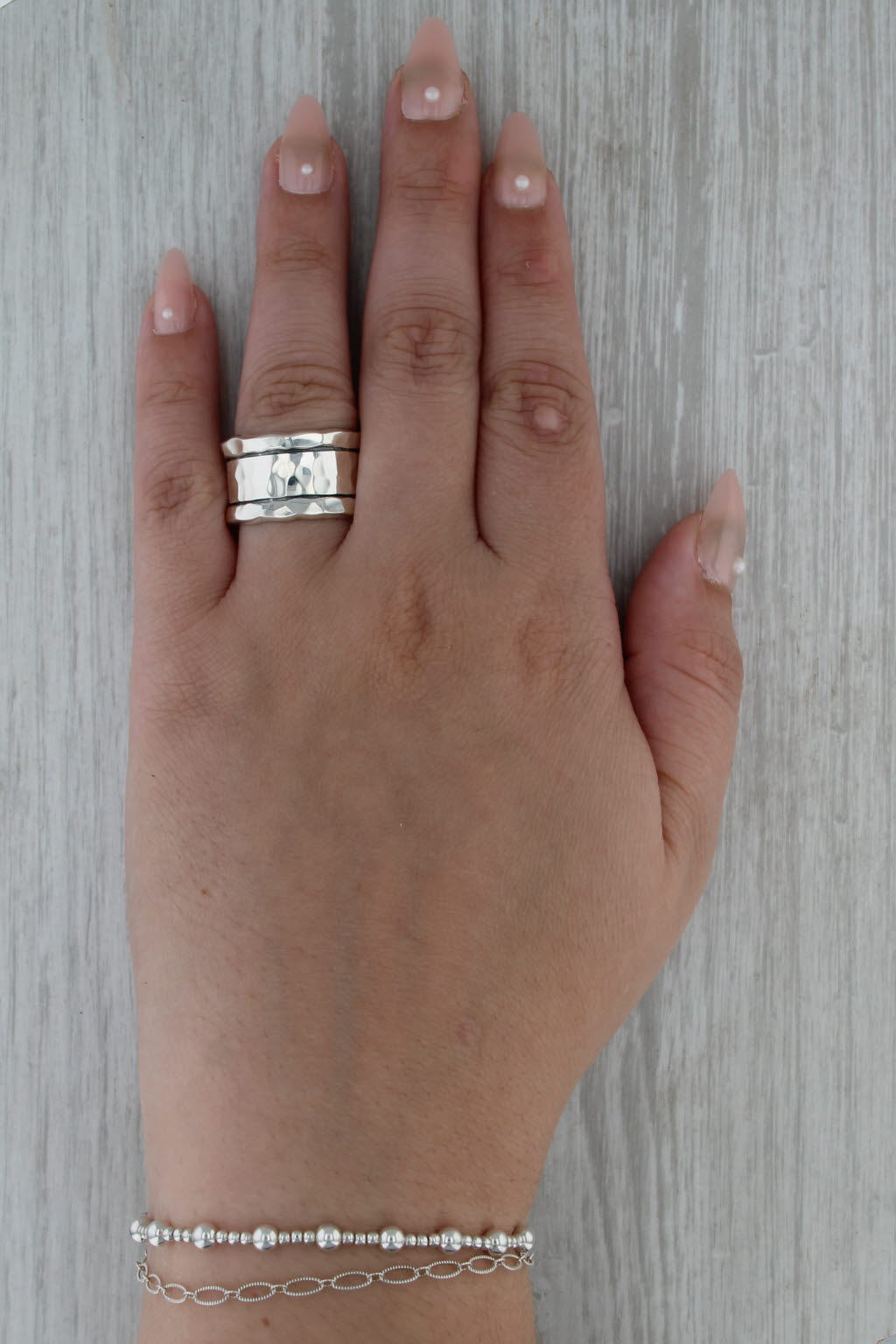 Hammered Silver Cuff Wide Band Ring Sterling Silver Size 9.25