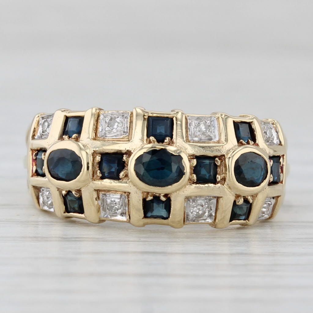 Light Gray 0.66ctw Blue Sapphire Diamond Ring 14k Yellow Gold Size 7.25