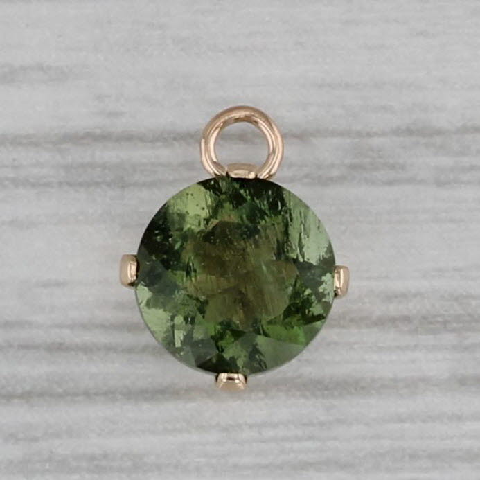 Gray Small Green Glass Fushed with Mount St Helen's Ash Charm 14k Yellow Gold Pendant